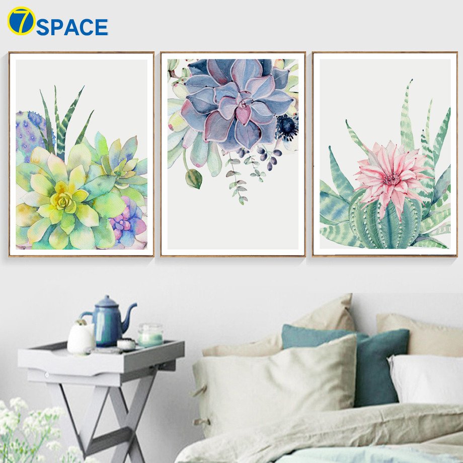 Home Interior Pictures Wall Decor Beautiful Watercolor Flower Cactus Wall Art Canvas Painting nordic Posters and Prints Canvas Art Wall