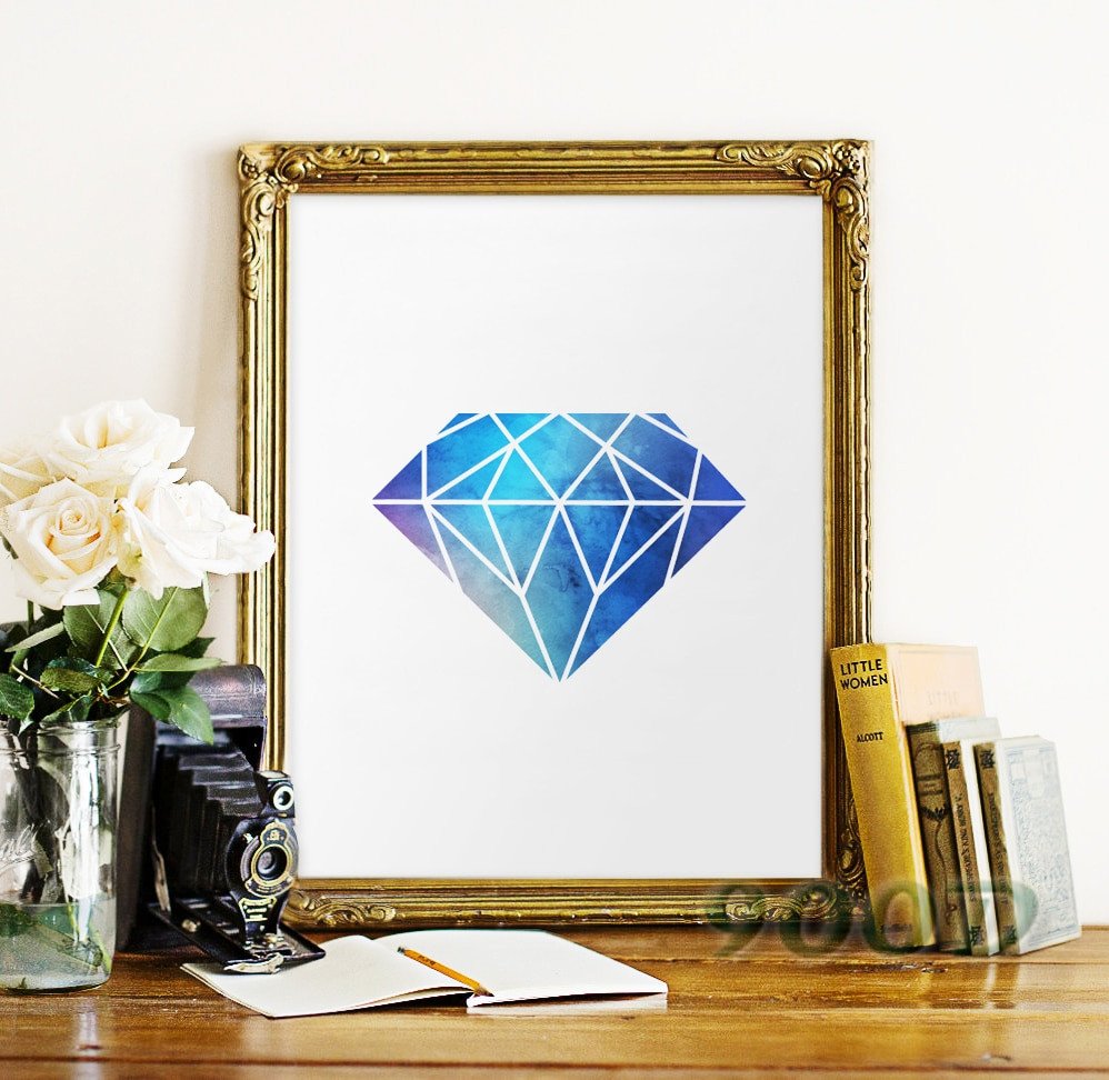 Home Interior Pictures Wall Decor Lovely Watercolor Blue Diamond Canvas Art Print Poster Wall for Home Decoration Wall Decor