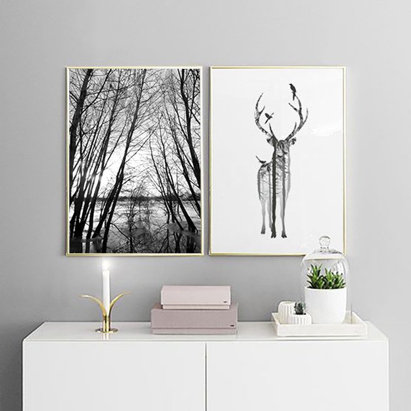 Home Interior Pictures Wall Decor New nordic Style forest Canvas Art Print Painting Poster Deer Wall for Home Decoration