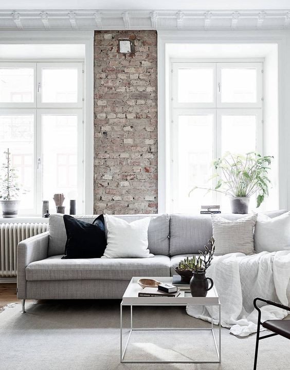 Industrial Contemporary Living Room Elegant Stylish Monochrome and Grey Living Room Inspiration with Greenery and Wood Accents