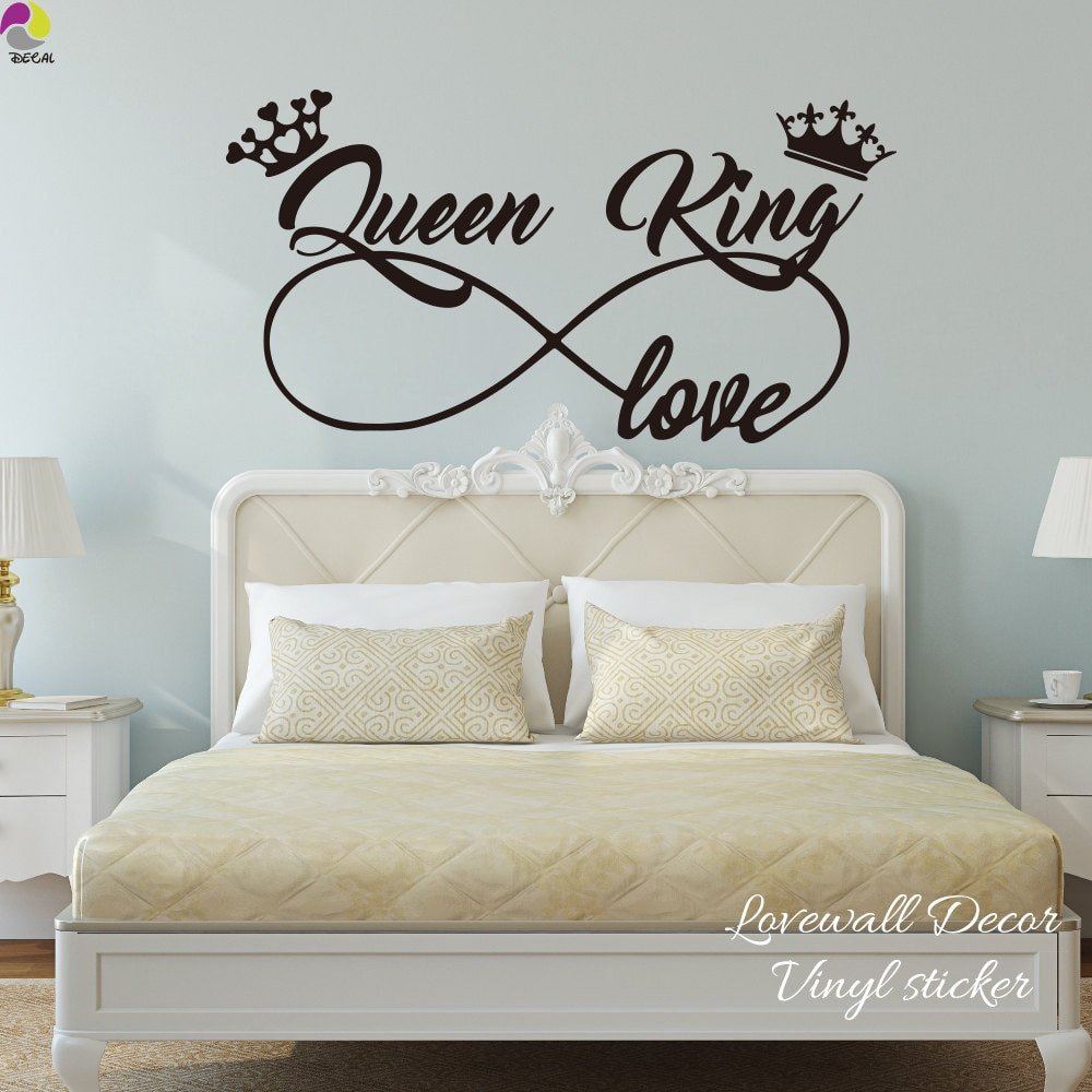 King and Queen Bedroom Decor Elegant King and Queen Love Infinity Crown Wall Sticker Bedroom sofa Family Lover Wife Husband Wall