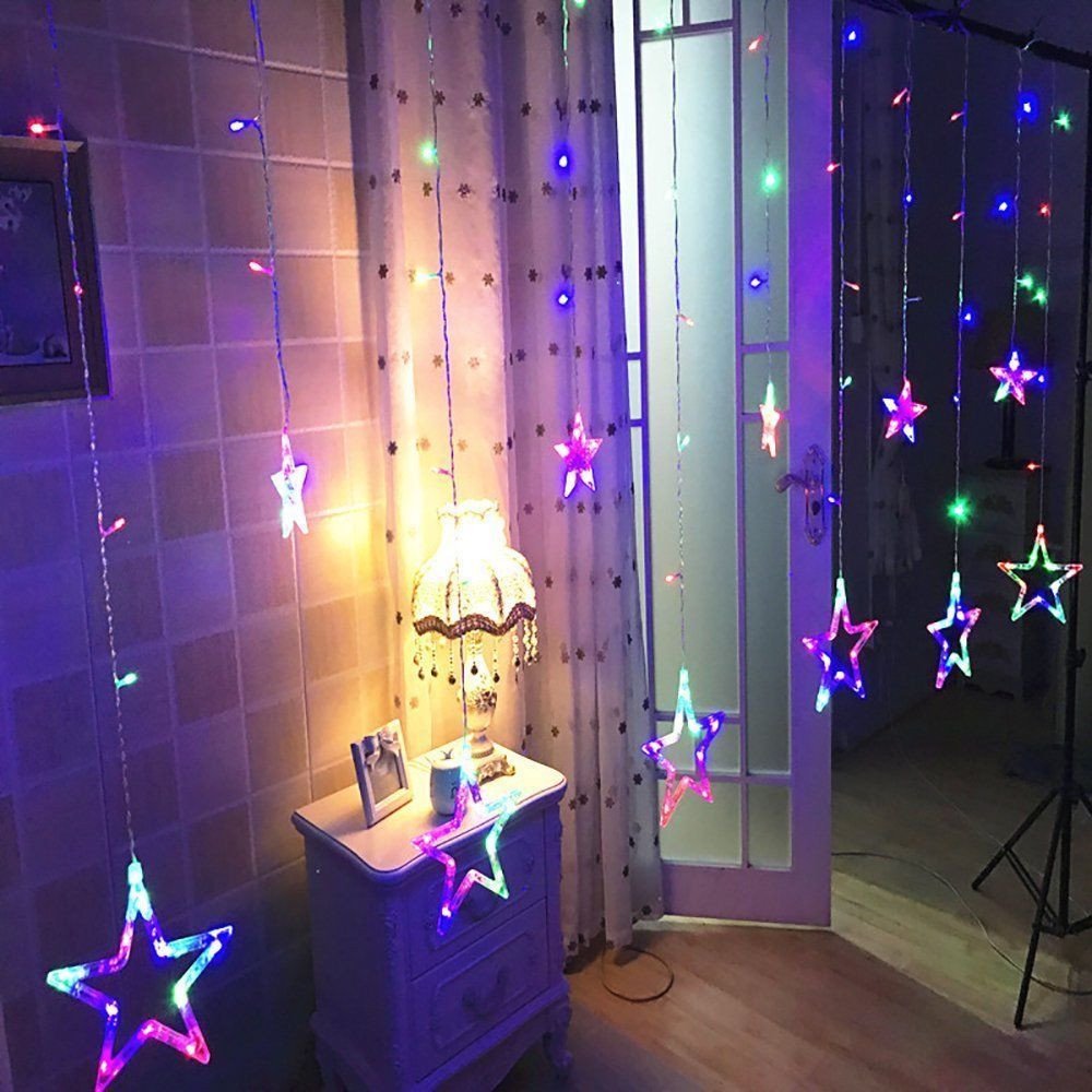 Star Shaped Led Lights String Curtain Window Bedroom Xmas Fairy Lamp Home Decor