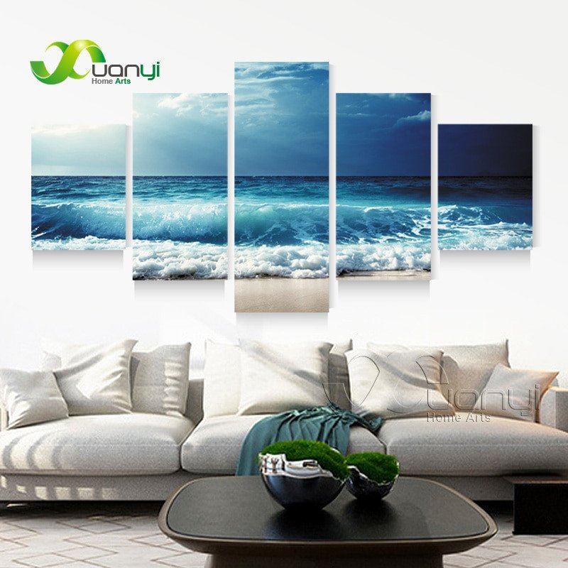 Living Room Wall Decor Pictures Best Of 5 Panel Ocean Sea Wave Seascape Canvas Oil Painting Beach Wall Art for Living Room