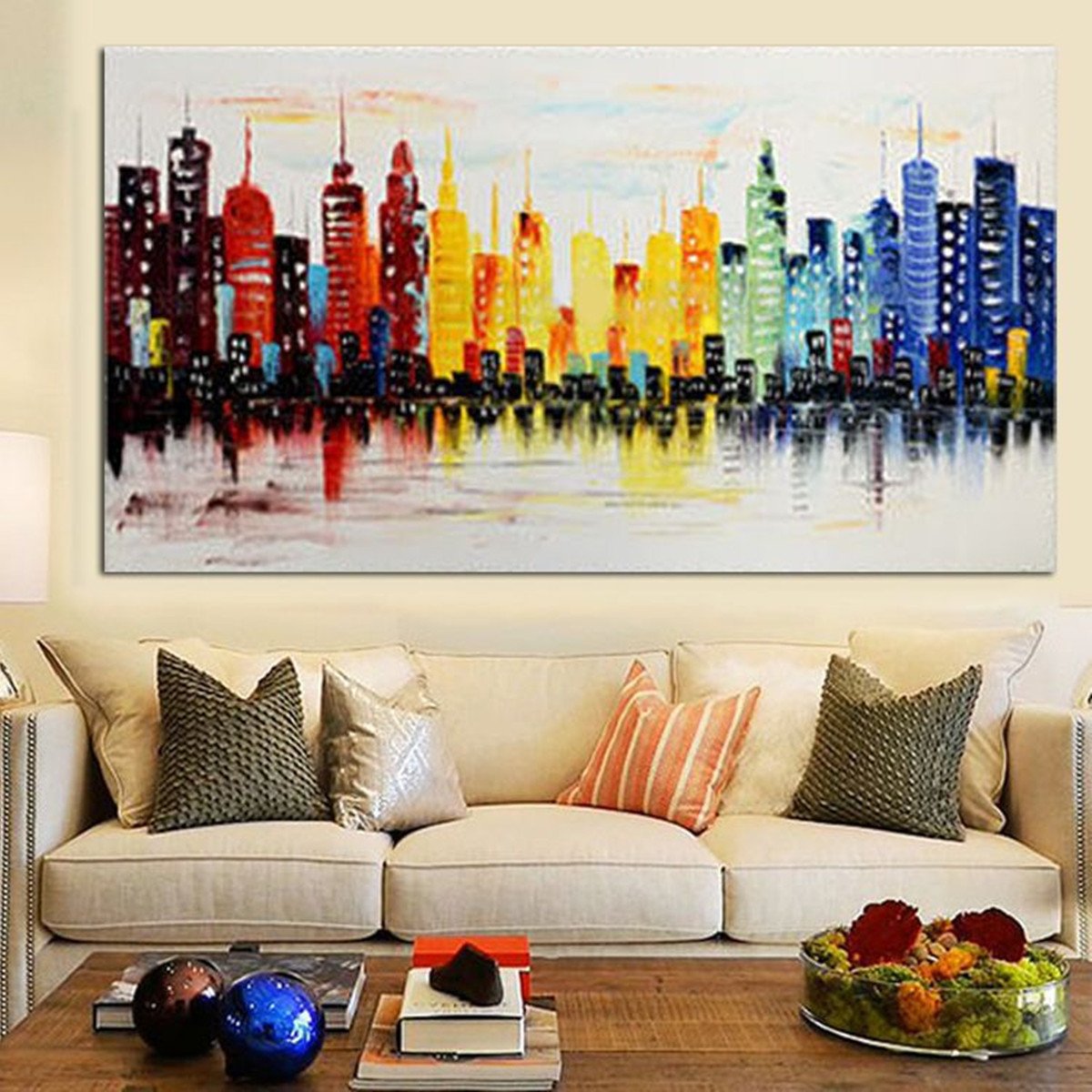 Modern Living Room Wall Decor Elegant 120x60cm Modern City Canvas Abstract Painting Print Living Room Art Wall Decor No Frame