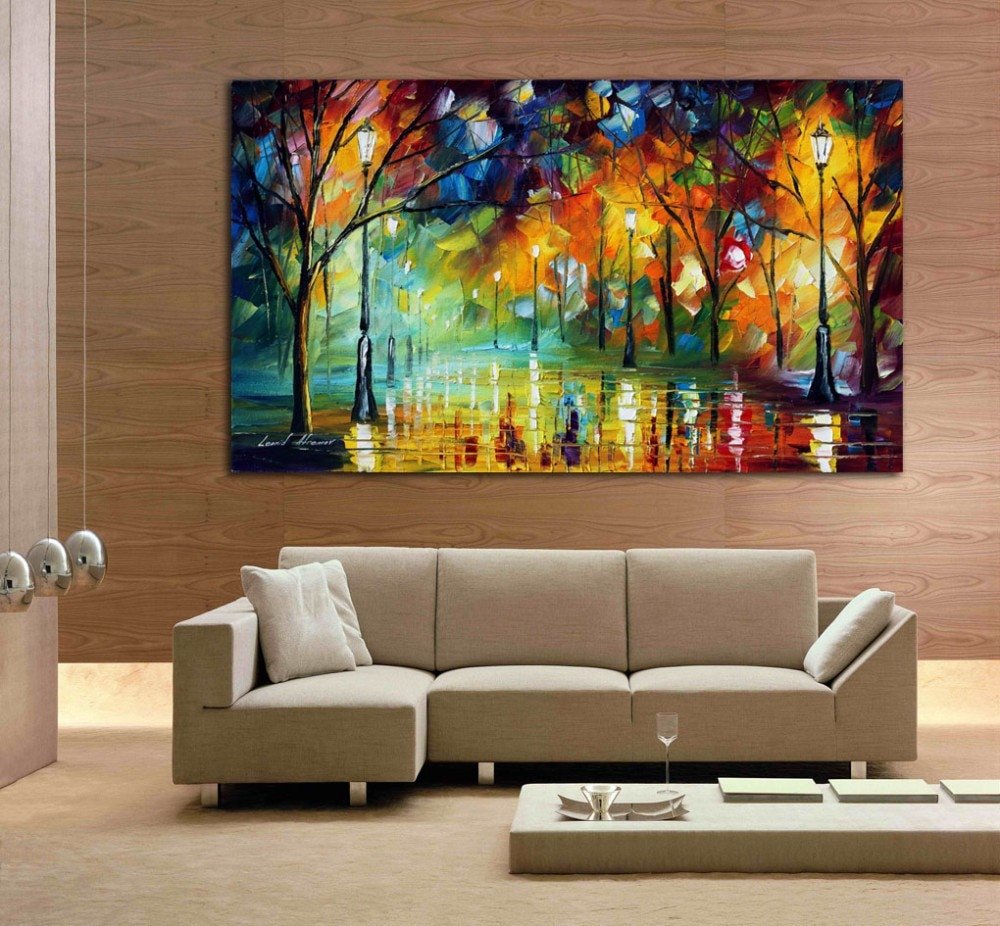 Modern Living Room Wall Decor Elegant Hand Drawn City at Night 3 Knife Painting Modern Living Room Wall Art Canvas Oil On