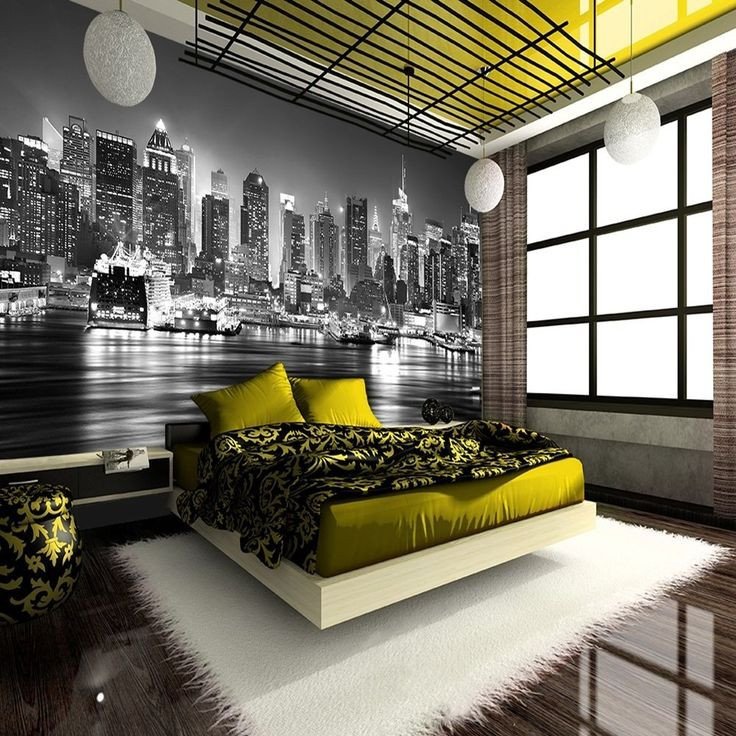 New York themed Home Decor Lovely New York City at Night Skyline View Black &amp; White Wallpaper Mural Photo Giant Wall Poster Decor