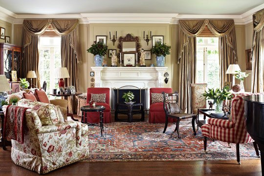 Orange Traditional Living Room Fresh House with Vibrant Colors and Patterns