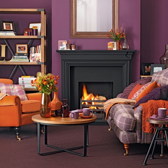 Orange Traditional Living Room Lovely Purple and orange Living Room