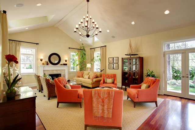 Orange Traditional Living Room Unique A Pop Of orange Traditional Living Room Los Angeles by S Wiley Interior Graphy