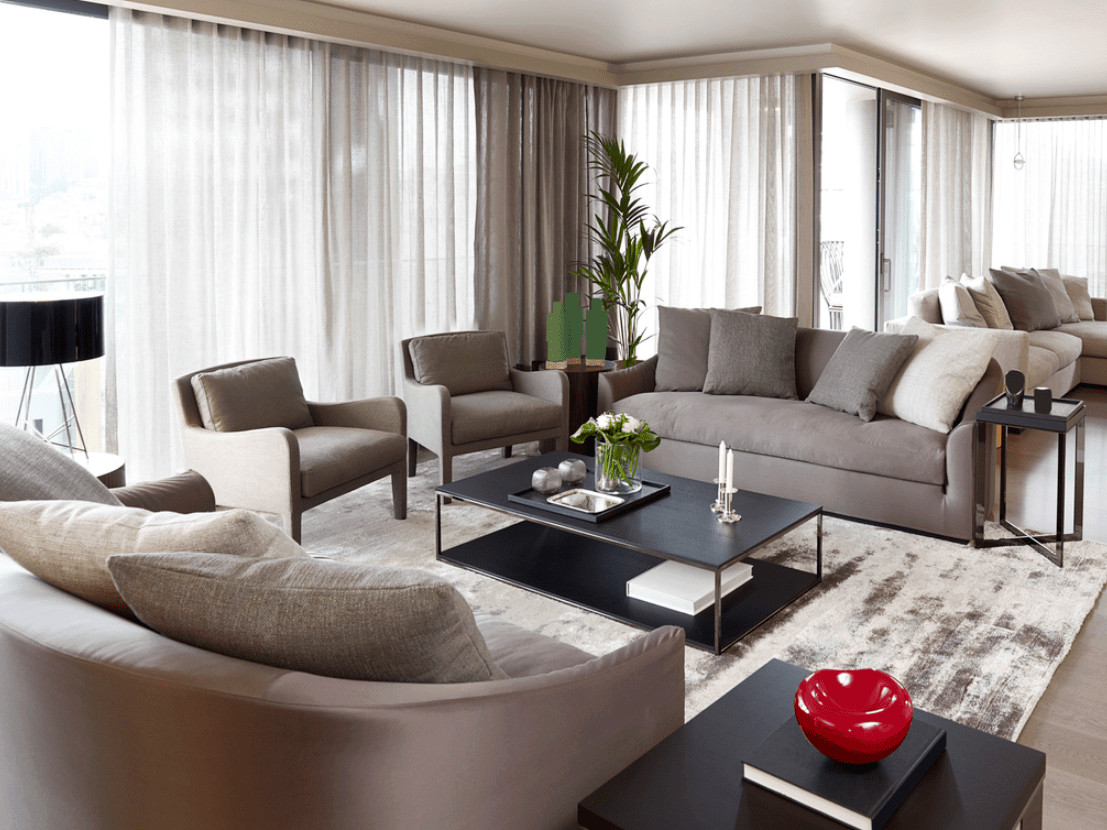 Living Room With Modern Oriental Rug