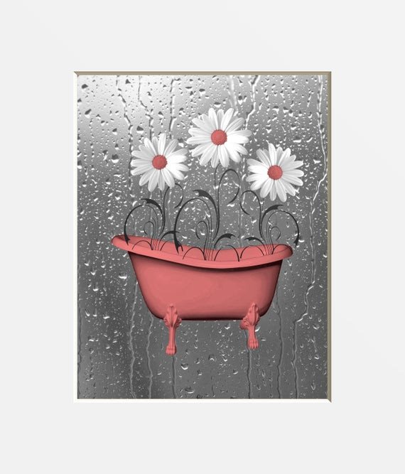 Pictures for Bathroom Wall Decor Unique Coral Gray Bathroom Wall Art Daisy Flowers