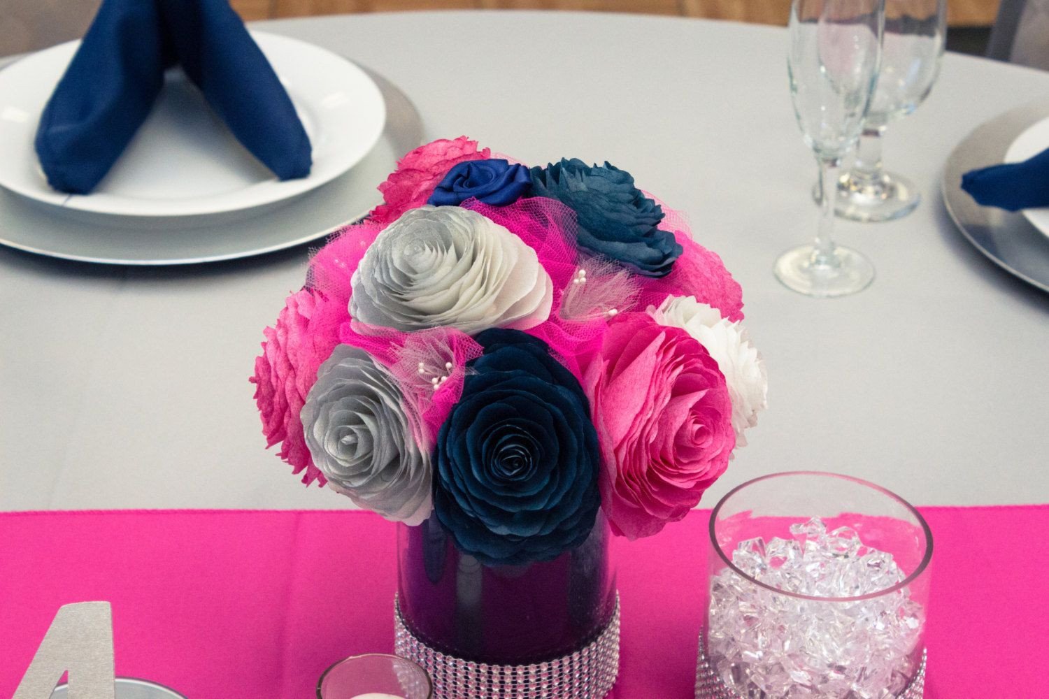 Pink and Blue Wedding Decor Fresh Navy Blue Hot Pink and Silver Wedding Table Centerpieces Reception Decor Bridal Shower Decor