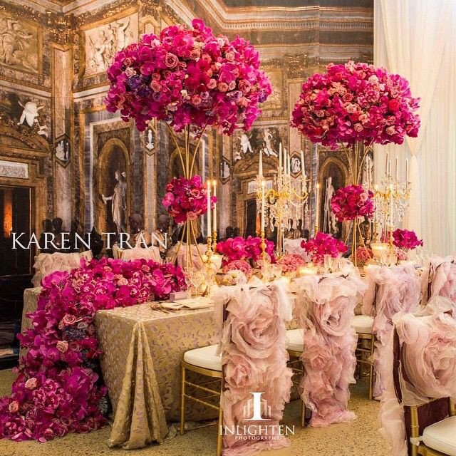 Pink and Gold Wedding Decor Elegant Glam Light Pink Dark Pink and Gold Wedding Decor with Tall Centerpieces