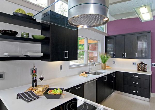 Purple and Black Kitchen Decor Inspirational Purple Wall In White and Black Kitchen Design