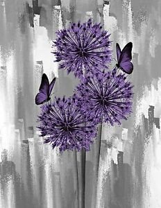 Purple and Gray Wall Decor Awesome Purple &amp; Gray Floral Home Decor Decorative Flowers butterflies Wall Art Picture
