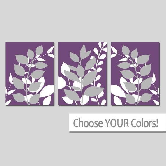 Purple and Gray Wall Decor Inspirational Purple Gray Wall Art Bedroom Leaves Canvas or