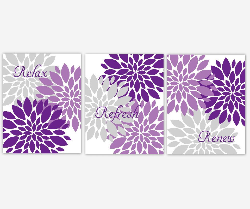 Purple and Gray Wall Decor Lovely Bath Wall Art Lavender Purple Gray Spa Bath Flower Burst