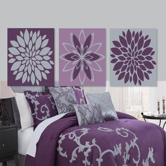 Purple and Gray Wall Decor New Wall Art Dahlia Daisy Flower Purple Gray Grey by Lovelyfacedesigns