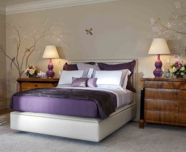 Purple bedroom decor ideas with grey wall and white accent Home Interior and Decoration