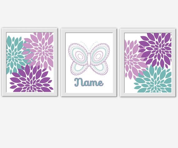 Purple and Teal Wall Decor Best Of Baby Nursery Wall Art Purple Teal butterfly Flower Burst Dahlia Girls Room Decor Baby Girl