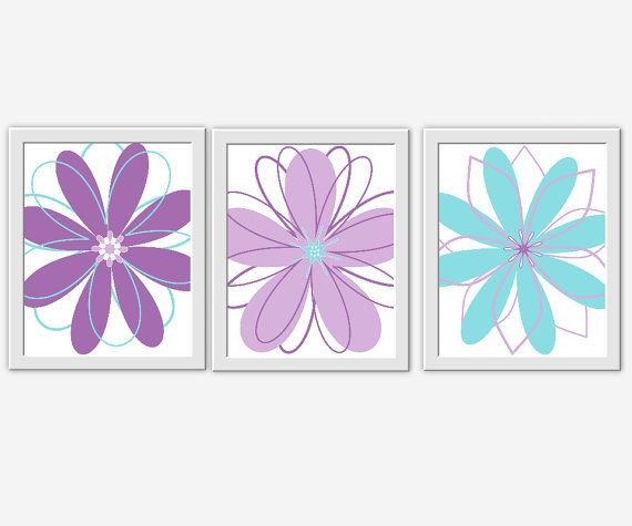 Purple and Teal Wall Decor Best Of Purple Aqua Lavender Teal Flower Prints Girl Bedroom Art Wall Decor Modern Floral Baby Girl