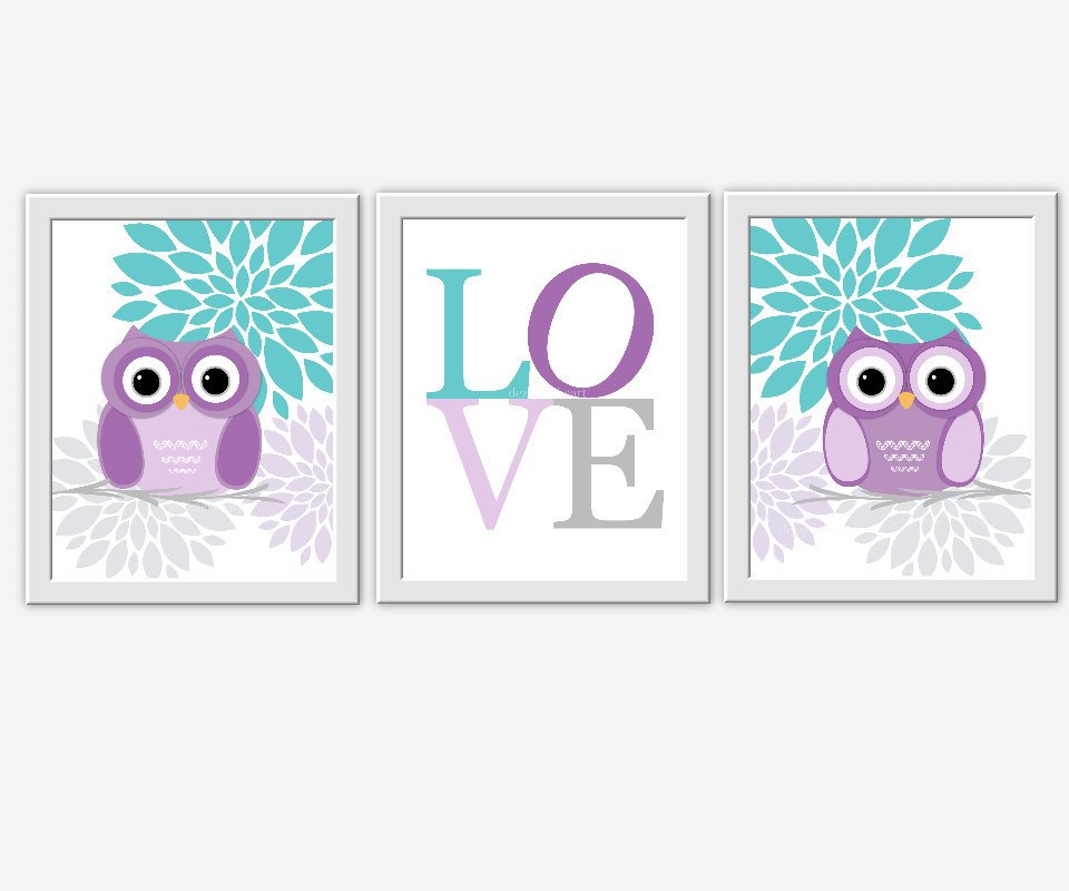 PURPLE Teal Baby Girl Nursery Wall Art by DezignerheartDesigns