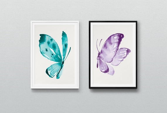 Purple and Teal Wall Decor Lovely Purple and Teal butterflies Set Art Print Printable Nursery