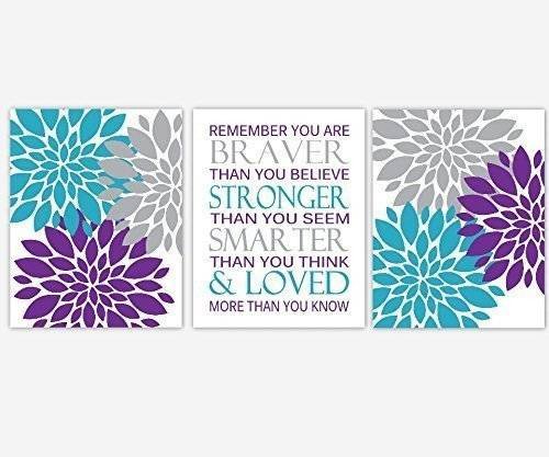 Purple and Teal Wall Decor New Amazon Baby Girl Nursery Wall Art Purple Teal Turquoise Gray Grey Flower Burst Dahlia Mums