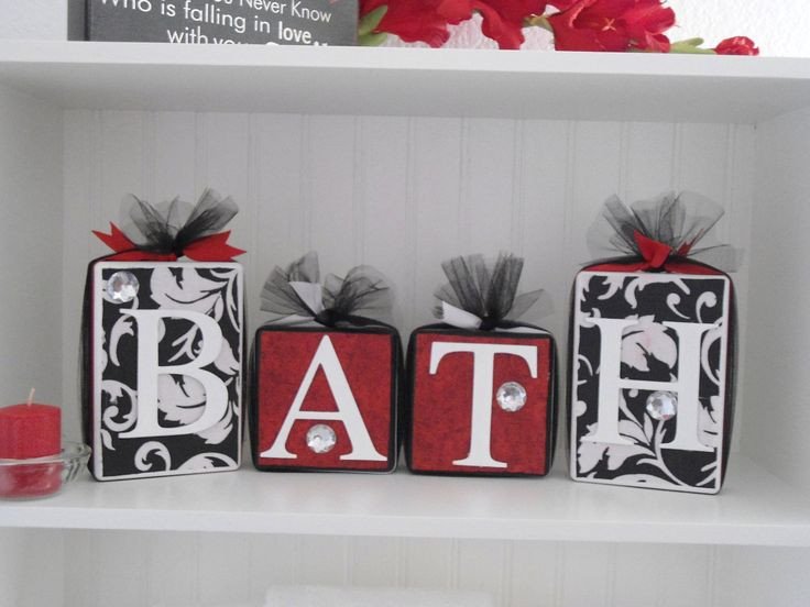 Red and Black Bathroom Decor Awesome Blocks Wooden Bathroom Decor Black and White Damask with Red Accent Bathroom