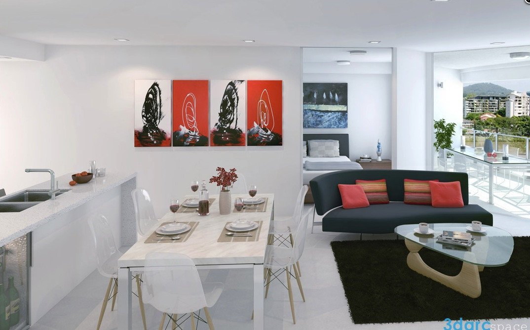 Red and Black Home Decor Luxury White Studio Apartments