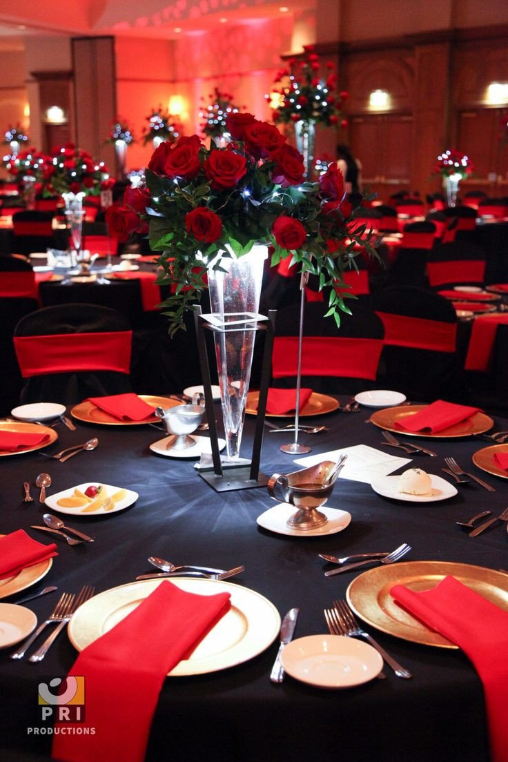 Red and Black Table Decor Beautiful Black Tie Motown event with Classic Red Rose Centerpiece and Red &amp; Black Table Linens