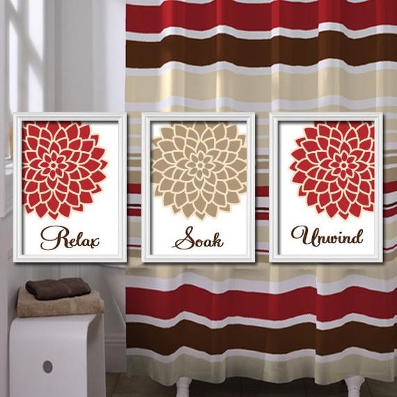 Red and Brown Bathroom Decor Unique Relax soak Unwind Red Beige Tan Brown Dahlia Flower by Trmdesign