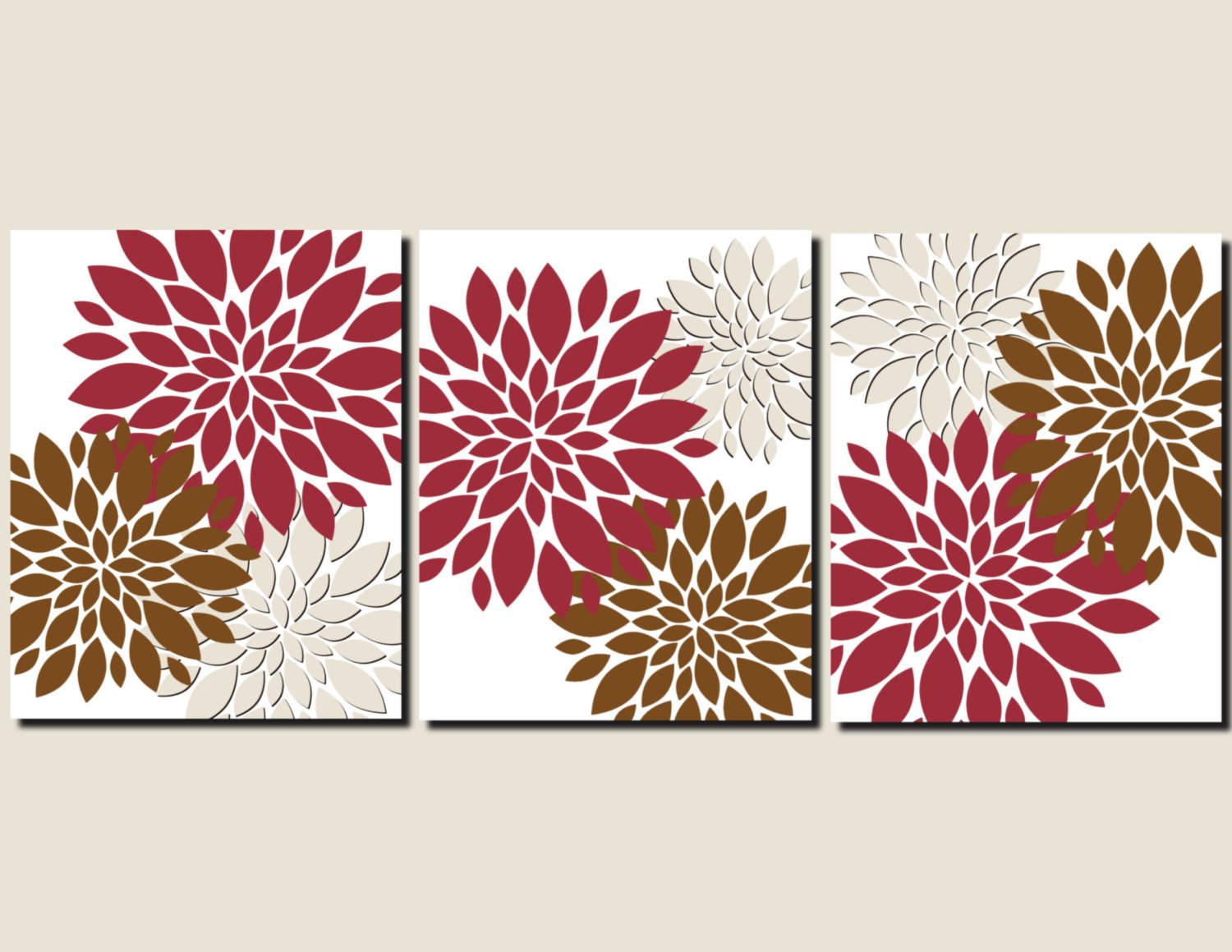 Red and Brown Wall Decor Best Of Red Brown Beige Wall Art Home Decor Flower Burst Floral