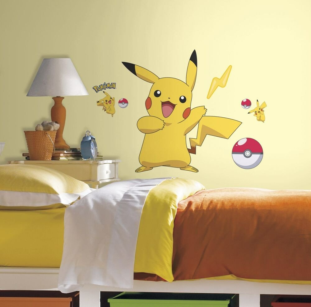 Rooms to Go Wall Decor Elegant Pikachu Giant Wall Decals Pokemon Peekachu Mural Stickers Boys Yellow Room Decor