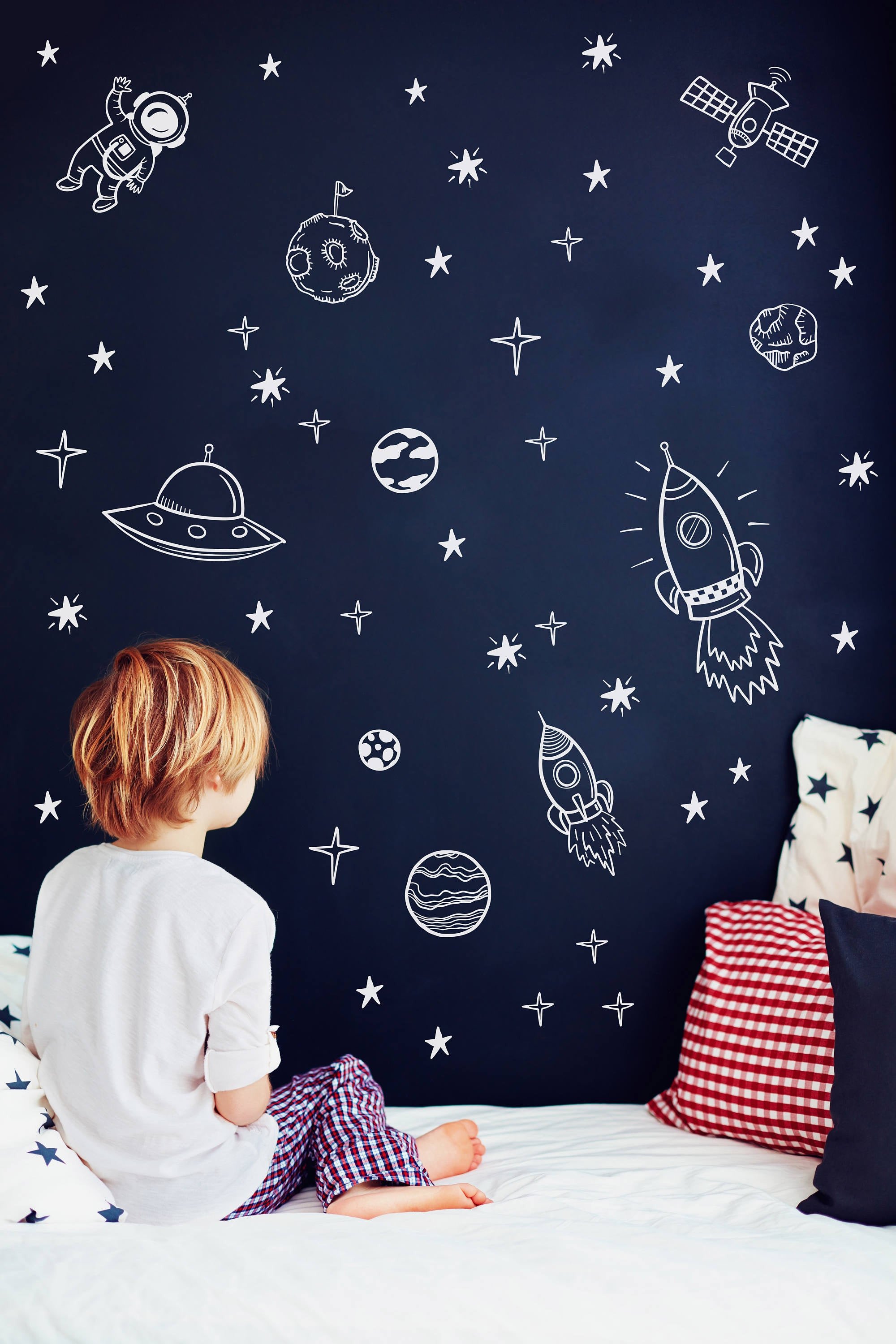 Space Room Decor for Kids Lovely Space Wall Decals Outer Space Nursery Decor Rocket Ship