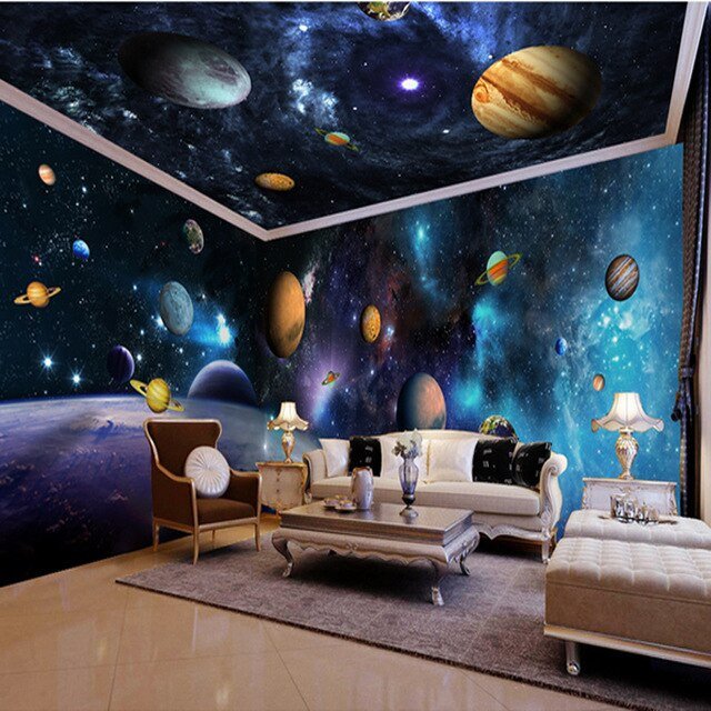 Space Room Decor for Kids New 3d Papel Parede Outer Space Decor 3d Cartoon Wallpaper Mural 3d Wall Sticker for Kids Room 3d