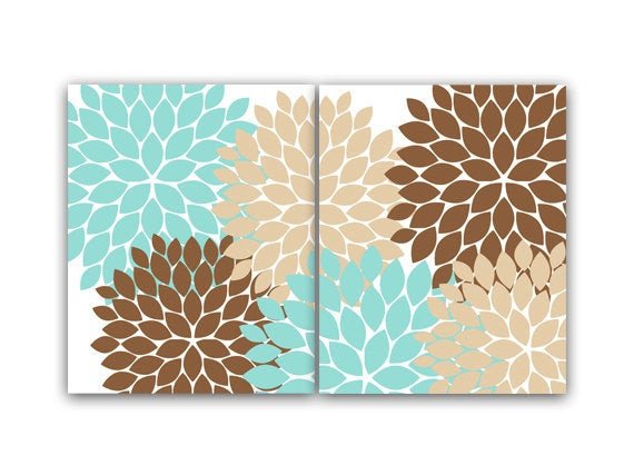 Teal and Brown Bathroom Decor Beautiful Home Decor Wall Art Teal and Brown Flower Canvas Burst Art