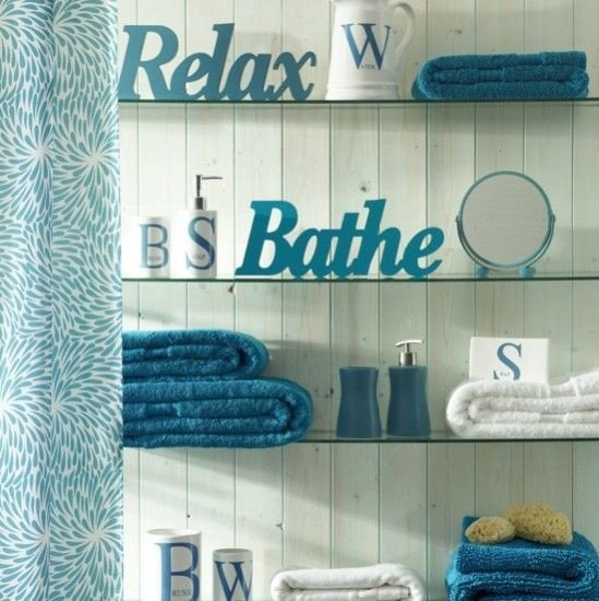 Teal and Brown Bathroom Decor Unique Cool Teal Bathroom Glass Shelves and White 3 D Words Dream Home Ideas