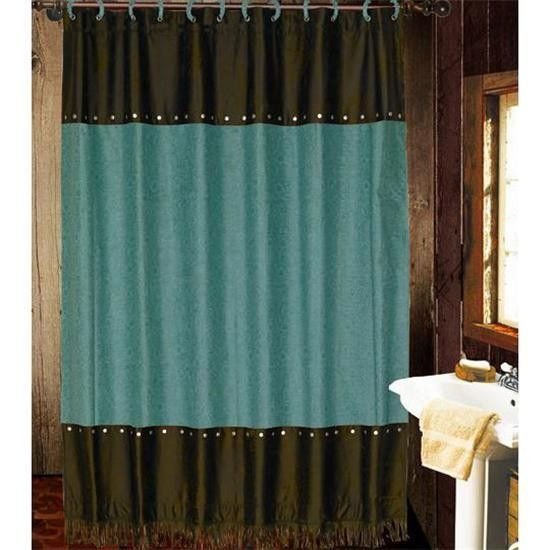 Teal and Brown Bathroom Decor Unique Teal &amp; Brown tooled Shower Curtain Bathroom