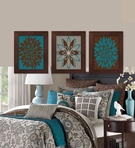 Teal and Brown Bathroom Decor Unique Wall Art Teal Brown Dahlia Flower Bloom by Lovelyfacedesigns