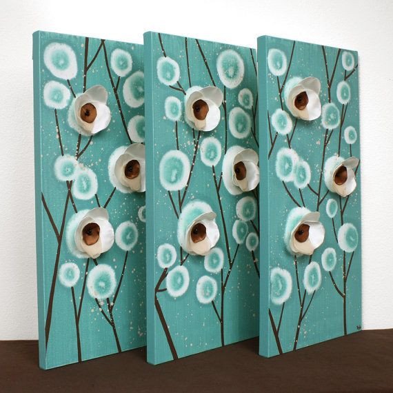 Teal and Brown Home Decor Fresh Teal and Brown Wall Art Home Decor Mixed Media Artwork On Canvas Triptych Painting Medium