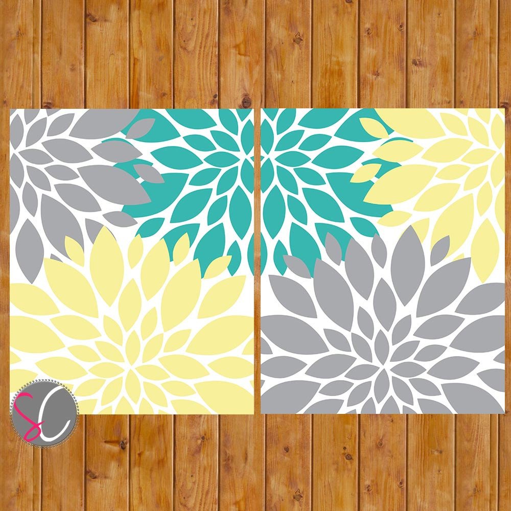 Teal and Gray Bathroom Decor Awesome Floral Flower Burst Gray Yellow Teal Wall Baby Decor Bedroom