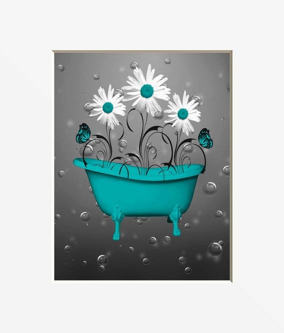Teal and Gray Bathroom Decor Elegant Teal Gray Wall Teal Bathroom Decor Teal Daisy