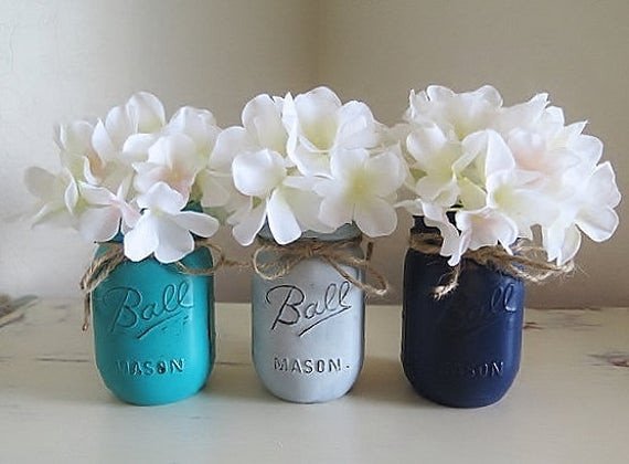 Teal and Gray Bathroom Decor New Grey Blue and Teal Distressed Mason Jars Rustic by Myheartbyhand