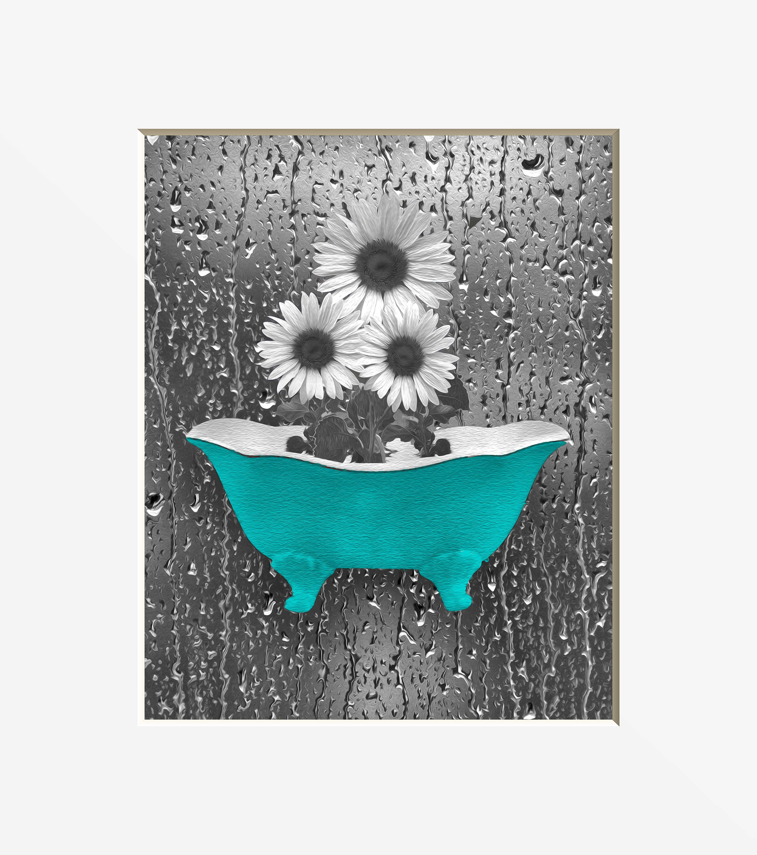 Teal and Gray Bathroom Decor Unique Sunflower Bathroom Decor Teal Gray Wall Art Sunflower