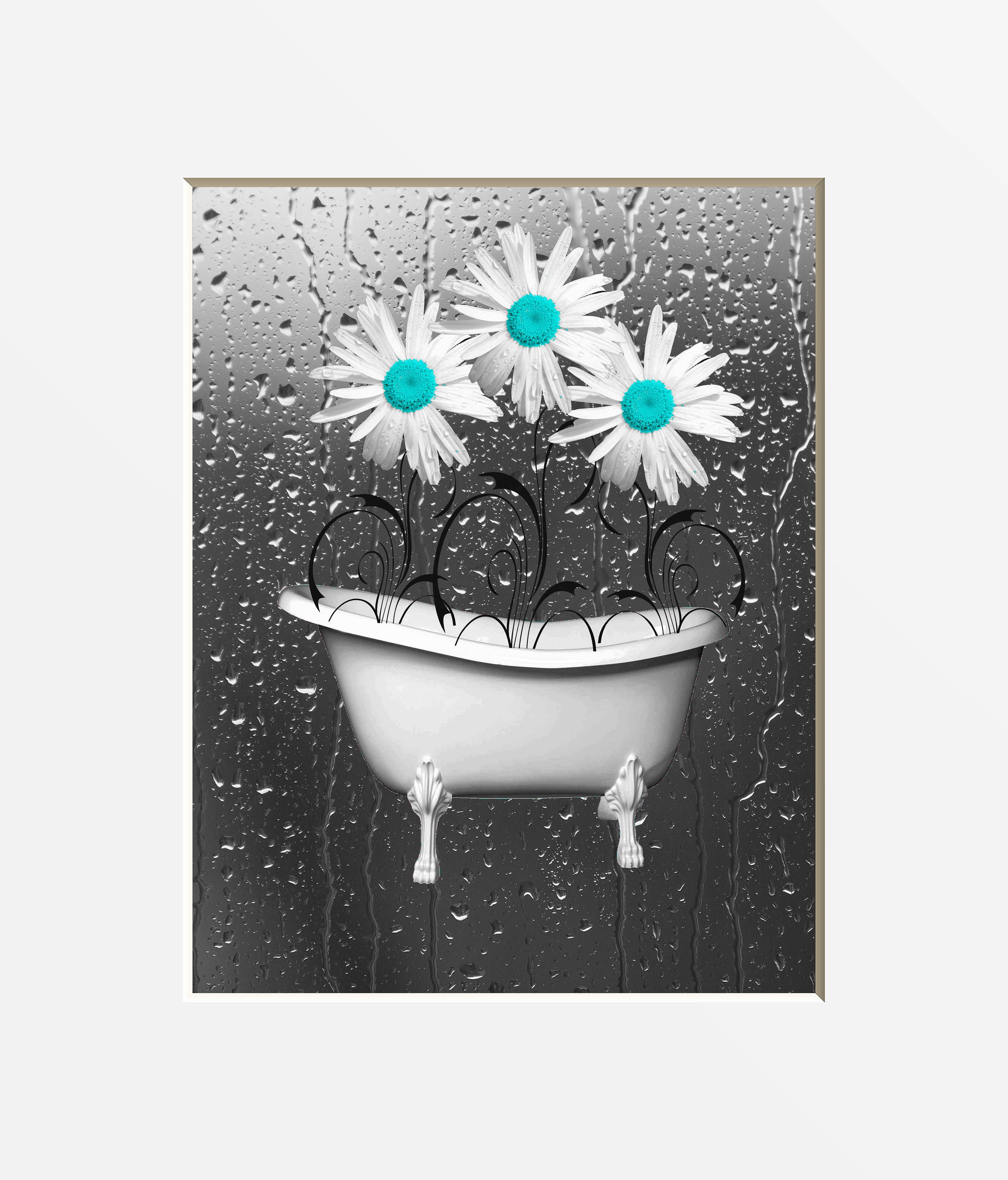 Teal and Gray Bathroom Decor Unique Teal Bathroom Wall Art Daisy Flowers Teal Gray Home Decor