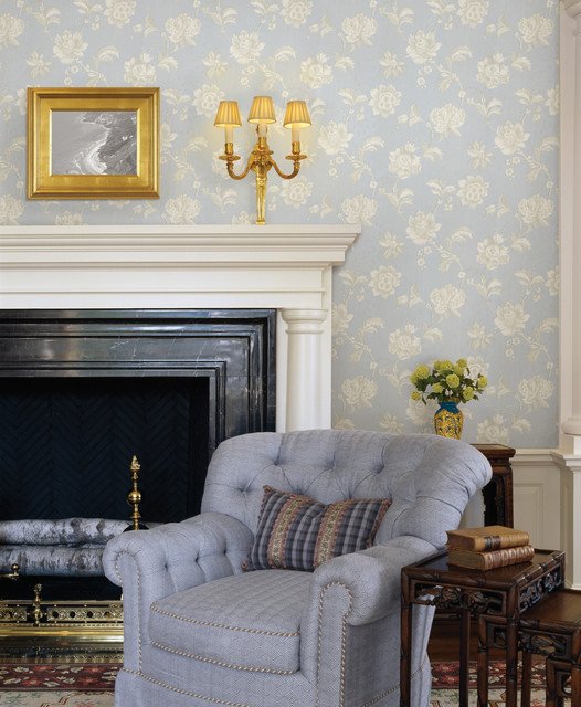 Traditional Blue Living Room Inspirational Blue Wallpaper Traditional Living Room Other Metro by Brewster Home Fashions