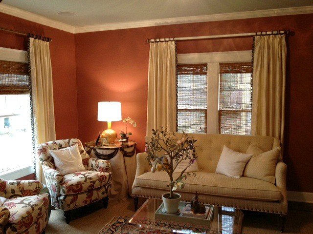 Traditional Draperies Living Room New Cream Silk Curtain Panels with Trim Down Leading Edge Traditional Living Room Nashville