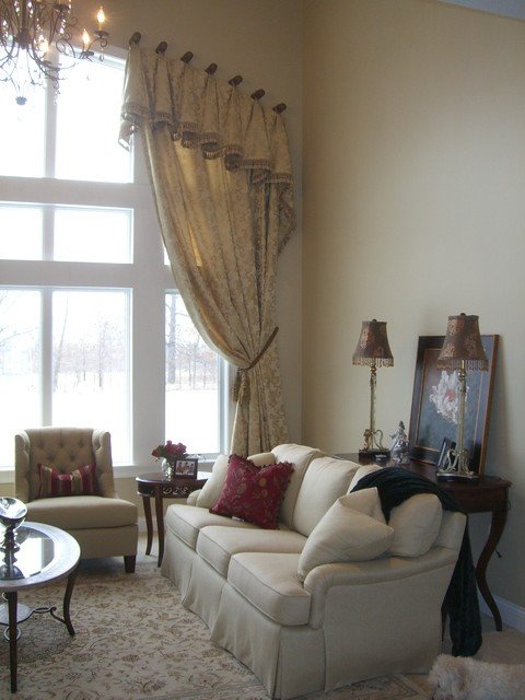 Traditional Draperies Living Room Unique formal Great Room with Arched Window Treatment Traditional Living Room Birmingham by