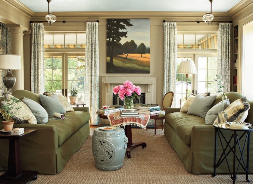 Traditional Green Living Room Elegant Decorating Around the Tv